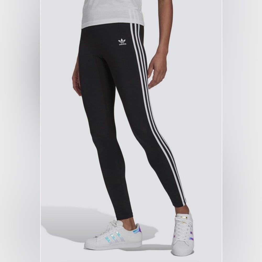adidas Women’s Black Leggings with White 3‑Stripe Detail  NWT